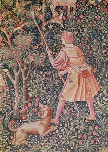 Un homme cueillant des poires avec une houe, du 
